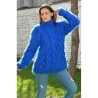 NEW Cable Hand Knitted Mohair Sweater Blue Color Fuzzy Turtleneck Pullover