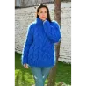 NEW Cable Hand Knitted Mohair Sweater Blue Color Fuzzy Turtleneck Pullover