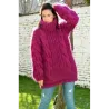 NEW Cable Hand Knitted Long Mohair Sweater Fuchsia Color Fuzzy Turtleneck Pullover