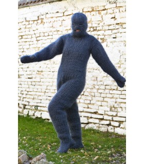 Heavy 20 Strands Grey Mix Hand Knitted Mohair Catsuit Fuzzy and Fluffy Fetish One piece Bodysuit