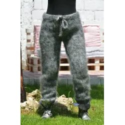 Super sexy Gray mix Hand Knitted Mohair Wool Pants Fuzzy Leggings