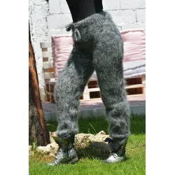 Super sexy Gray mix Hand Knitted Mohair Wool Pants Fuzzy Leggings