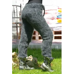Super sexy Black mix Hand Knitted Mohair Wool Pants Fuzzy Leggings