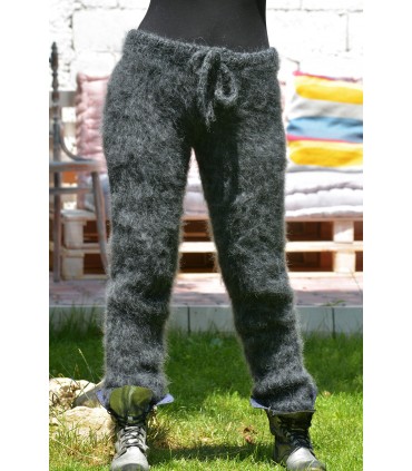 Super sexy Black mix Hand Knitted Mohair Wool Pants Fuzzy Leggings