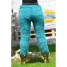 Super sexy Blue mix Hand Knitted Mohair Wool Pants Fuzzy Leggings