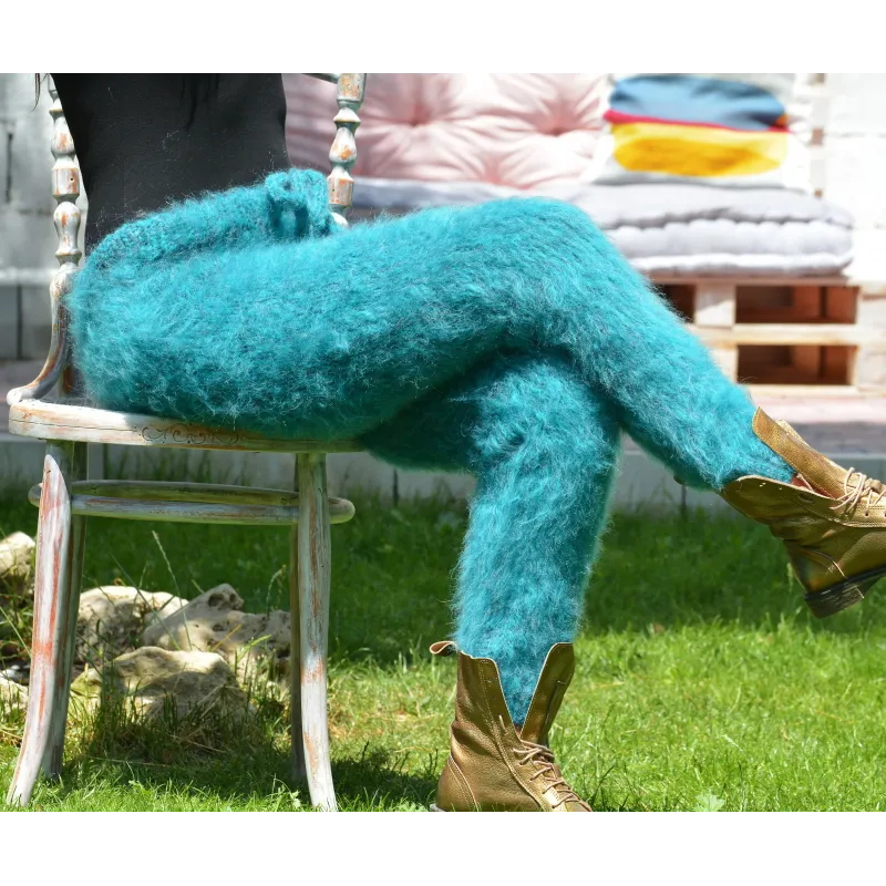 Super sexy Blue mix Hand Knitted Mohair Wool Pants Fuzzy Leggings Super sexy Blue mix Hand Knitted Mohair Wool Pants Fuzzy Leggings
