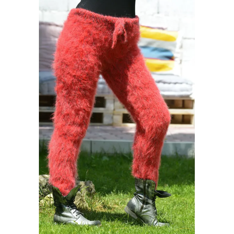 Super sexy Red mix Hand Knitted Mohair Wool Pants Fuzzy Leggings Super sexy Red mix Hand Knitted Mohair Wool Pants Fuzzy Leggings