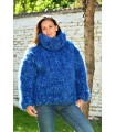 32 strands Hand Knitted Mohair Sweater Blue Mix Fuzzy Turtleneck Pullover