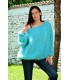 Hand Knitted Mohair Sweater Blue color Fuzzy Boat Neck pullover