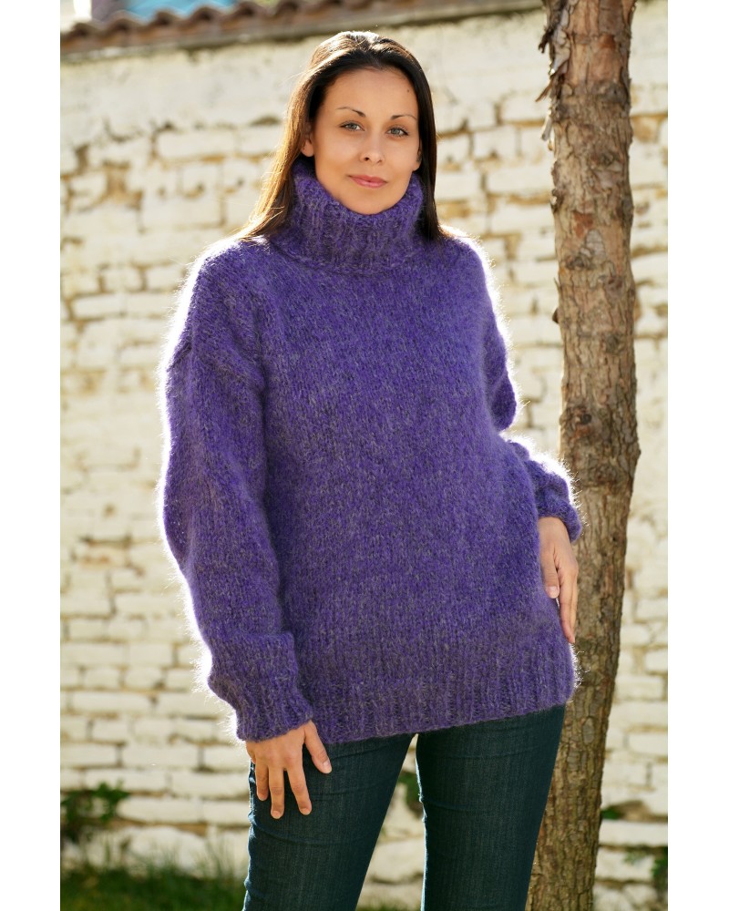 Super Sexy Hand Knitted Mohair Sweater Lilac color Fuzzy Turtleneck pullover