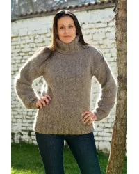 Super Sexy Hand Knitted Mohair Sweater Light Beige mix color Fuzzy Turtleneck pullover