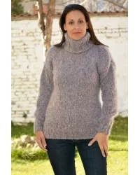 Super Sexy Hand Knitted Mohair Sweater Light Grey mix color Fuzzy Turtleneck pullover
