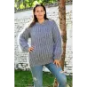 Cable Hand Knitted Mohair Sweater Grey Color Fuzzy Crewneck Ribbed Pullover