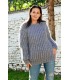 Cable Hand Knitted Mohair Sweater Grey Color Fuzzy Crewneck Ribbed Pullover
