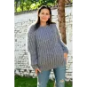 Cable Hand Knitted Mohair Sweater Grey Color Fuzzy Crewneck Ribbed Pullover