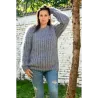 Cable Hand Knitted Mohair Sweater Grey Color Fuzzy Crewneck Ribbed Pullover