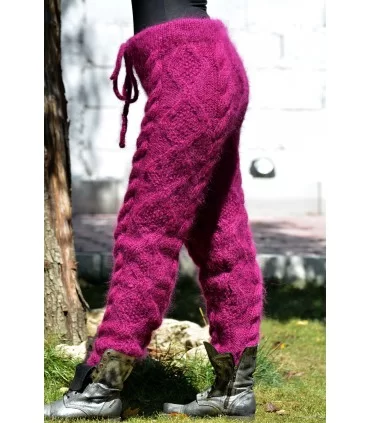 Orchid Cable Hand Knitted Mohair Pants Fuzzy Leggings