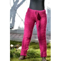 Orchid Color Cable Hand Knitted Mohair Pants Fuzzy Leggings
