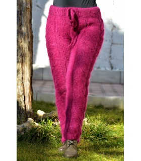 Orchid Color Cable Hand Knitted Mohair Pants Fuzzy Leggings