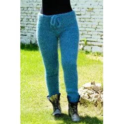Blue mix Hand Knitted Mohair Wool Pants Fuzzy Leggings