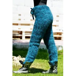 Blue Black mix Hand Knitted Mohair Wool Pants Fuzzy Leggings