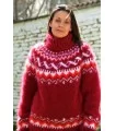 Icelandic Hand Knitted Mohair Sweater White Red colors Fuzzy Turtleneck