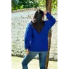 Cable Hand Knitted 100 % Wool Cardigan Blue color Shawl collar with pockets Jacket