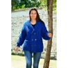 Cable Hand Knitted 100 % Wool Cardigan Blue color Shawl collar with pockets Jacket
