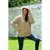 Cable Hand Knitted High Quality 100 % Pure Wool Hooded Cardigan Beige color