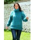 Super Sexy Hand Knitted Mohair Sweater Turquoise Blue color Fuzzy Turtleneck pullover