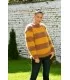 Hand Knit Mohair Sweater Striped Brown and orange Fuzzy Crewneck