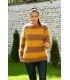 Hand Knit Mohair Sweater Striped Brown and orange Fuzzy Crewneck