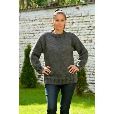 Black and White Hand Knit 100 % wool Sweater crewneck Handgestrickt handmade pullover by Extravagantza