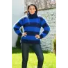Hand Knit Mohair Striped Sweater blue and dark blue color Fuzzy Turtleneck
