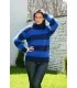 Hand Knit Mohair Striped Sweater blue and dark blue color Fuzzy Turtleneck