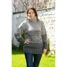 Grey Striped Hand Knit 100 % Wool Sweater Turtleneck Pullover