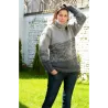 Grey Striped Hand Knit 100 % Wool Sweater Turtleneck Pullover