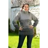 Grey Striped Hand Knit 100 % Wool Sweater Turtleneck Pullover