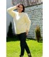 Hand Knit Mohair crew neck Sweater off white color Fuzzy pullover