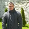 Dark Grey Cable Hand Knitted Chunky 100 % Pure Wool Turtleneck Sweater