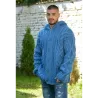 Cable Hand Knitted High Quality 100 % Pure Wool Hooded Cardigan Blue color