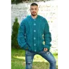 Cable Hand Knitted High Quality 100 % Pure Wool Hooded Cardigan Petrol color