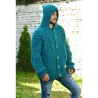 Cable Hand Knitted High Quality 100 % Pure Wool Hooded Cardigan Petrol color