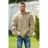 Cable Hand Knitted High Quality 100 % Pure Wool Hooded Cardigan Light Beige color