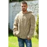 Cable Hand Knitted High Quality 100 % Pure Wool Hooded Cardigan Light Beige color