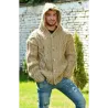 Cable Hand Knitted High Quality 100 % Pure Wool Hooded Cardigan Light Beige color