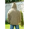 Cable Hand Knitted High Quality 100 % Pure Wool Hooded Cardigan Light Beige color