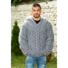 Hand Knitted Fuzzy Mohair Cable Hooded  Sweater grey color Pullover
