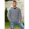 Hand Knitted Fuzzy Mohair Cable Hooded  Sweater grey color Pullover