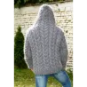 Hand Knitted Fuzzy Mohair Cable Hooded  Sweater grey color Pullover